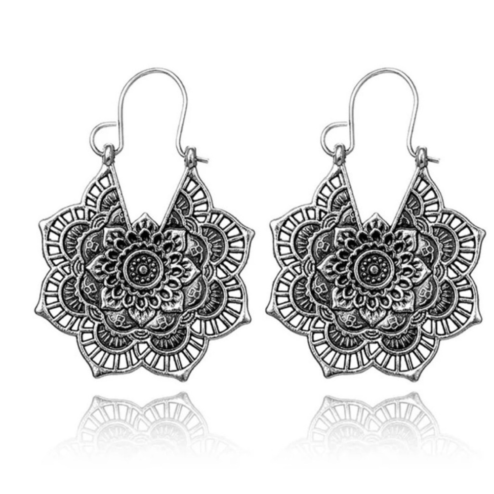 Silver Mandala hoop earrings
